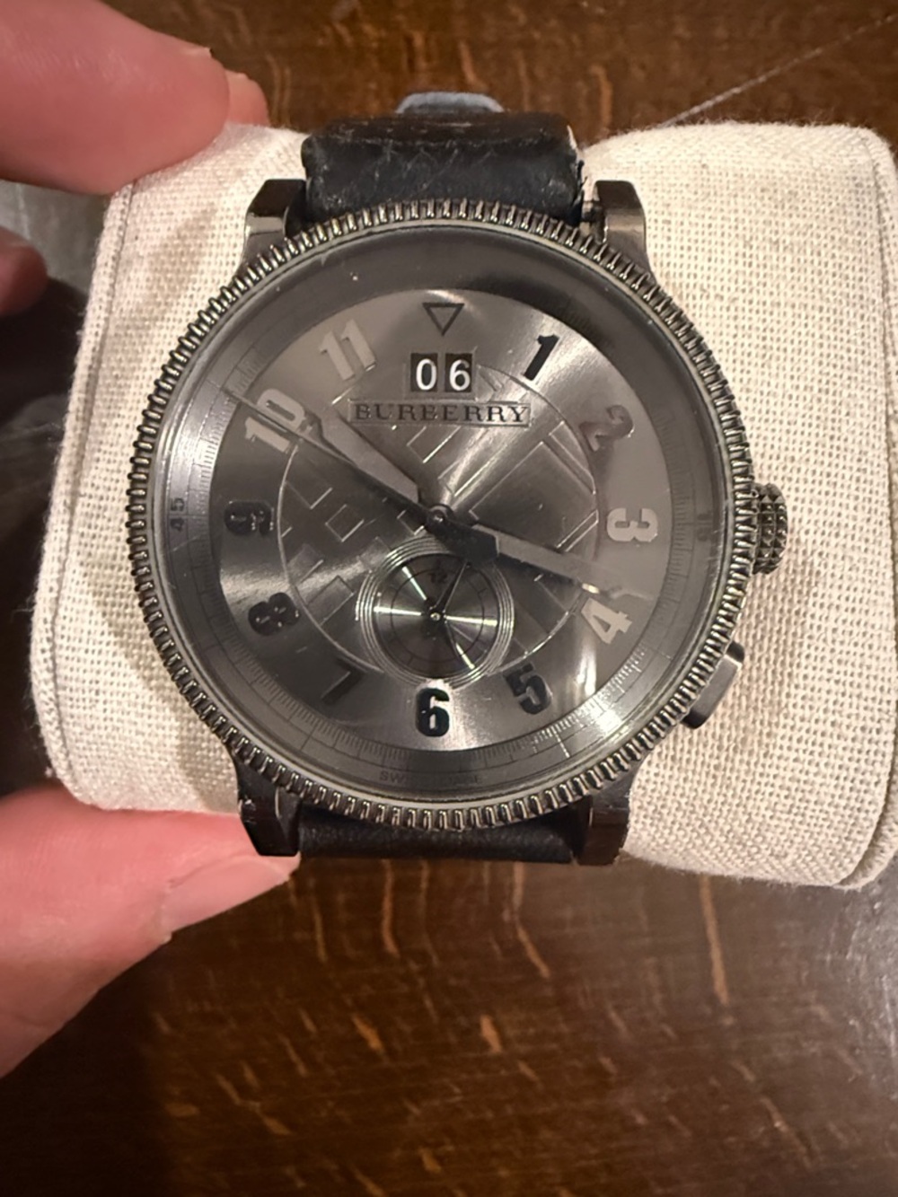 Burberry Gray Dial Silver-Tone Case Leather Strap Watch
